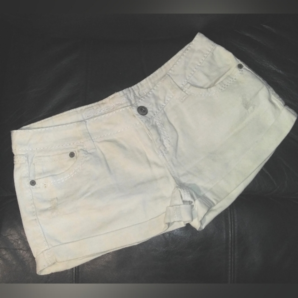 "Blue Asphalt" White Stretchy Distressed  Denim Short Shorts